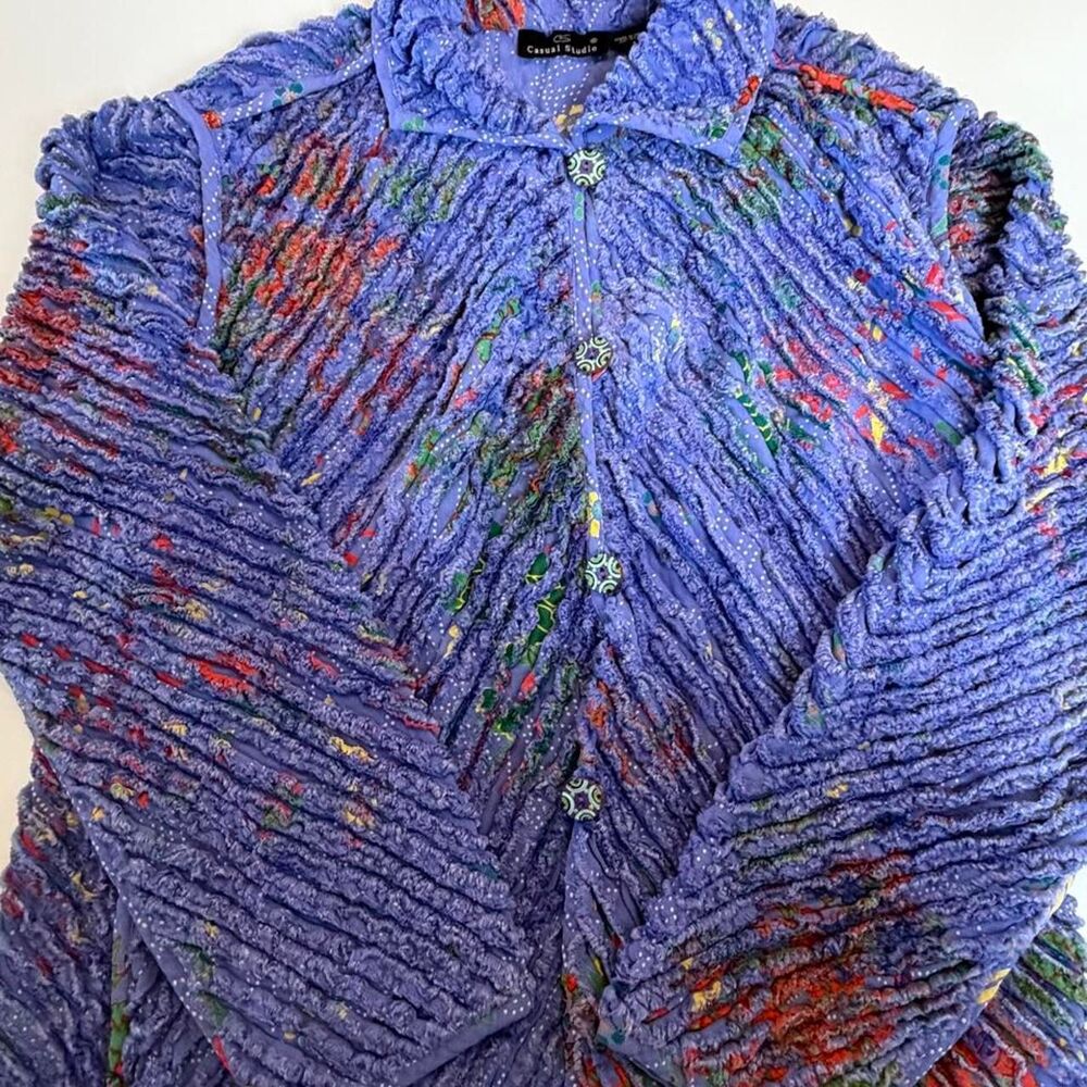 Unique Casual Studio textured crinkle button-up shirt Large